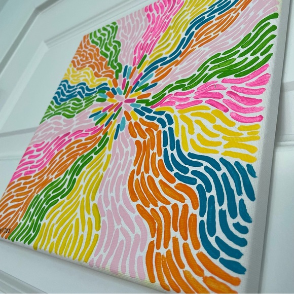 🎉🎉🌈 ORIGINAL Squiggle Rainbow Explosion Painting 10”x10” Vivid Bright Colors - Picture 2 of 5